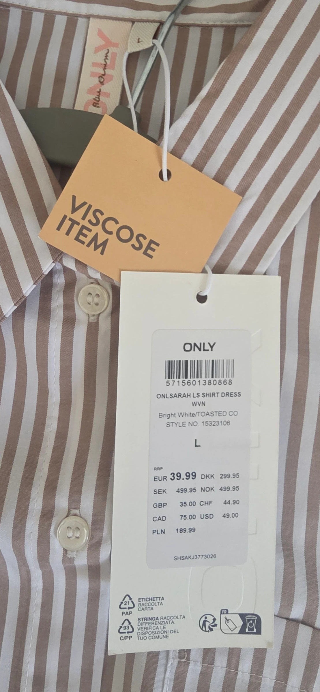 Vestido camisero ONLY talla L de viscosa – photo 2